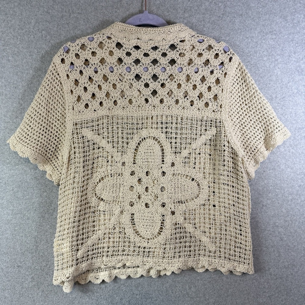 Skies are Blue shirt womens large button up knit crochet beige ivory - Picture 5 of 8